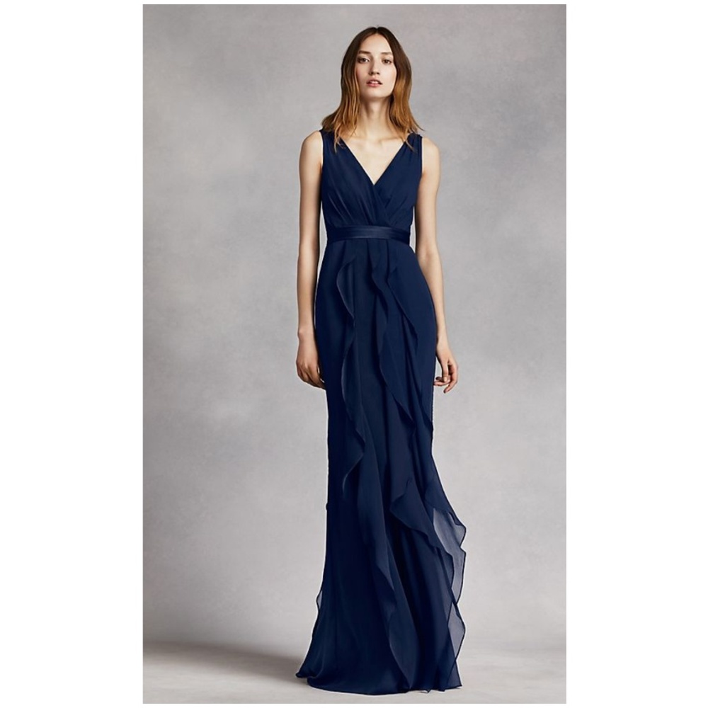 Vera Wang V-Neck Wrap Bodice Dress w/ Satin Belt